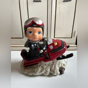 Vintage 70s Atlantic Molds Smiley Boy Snowmobile Snow Winter Ceramic Figure Rare
